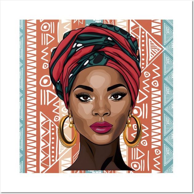 Beautiful African Woman on Tribal Background 3 Wall Art by Jay Major Designs